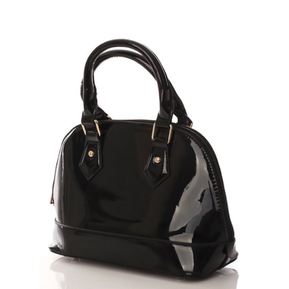 Black Patent Dome Satchel Handbag